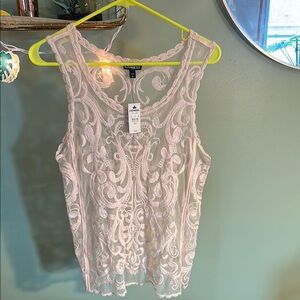 Express Tan Graphic Embellished Sleeveless Tank Top